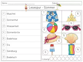 Vorschau - Arbeitsblätter - Mini Lesespur SOMMER - 4fach differenziert - Seite 1