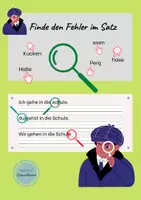 Vorschau - Arbeitsblätter - Sätze schreiben: Finde den Fehler im Satz - Deckblatt