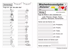 Vorschau - Arbeitsblätter - Wochenhausaufgabe Wortarten Nomen Verben Adjektive - Seite 2