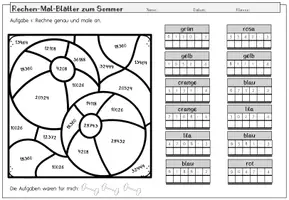 Vorschau - Mal- und Bastelvorlagen - Rechenmalblätter Sommer Klasse 4 | Mathe ZR 1000000 - Seite 3