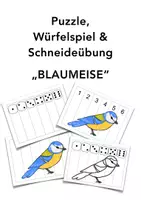 Vorschau - Arbeitsblätter - Puzzle, Würfelspiel & Schneideübung „BLAUMEISE“ (Zahlen bis 6 & Würfel) (Winter, Vögel, Meise, Frühling) - Seite 2