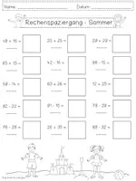 Vorschau - Arbeitsblätter - Rechenspaziergang SOMMER Addition Subtraktion Zahlenraum 100 - 2 Differenzierungen - Klasse 2 - Seite 1