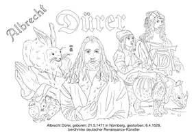 Vorschau - Arbeitsblätter - KUNST: tolles Albrecht Dürer Ausmalbild (PDF) - Seite 1
