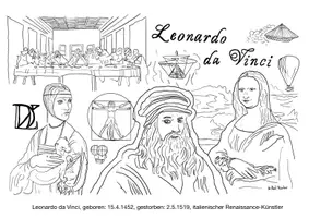 Vorschau - Mal- und Bastelvorlagen - KUNST: tolles Leonardo da Vinci-Ausmalbild (PDF) - Seite 1
