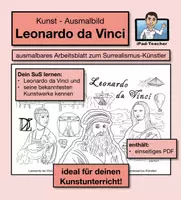 Vorschau - Mal- und Bastelvorlagen - KUNST: tolles Leonardo da Vinci-Ausmalbild (PDF) - Deckblatt