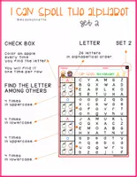 Vista previa - Hojas de trabajo - I Can Spell The Alphabet SET 2 FIND Back To School Kids color - página 1