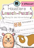 Vorschau - Arbeitsblätter - Lausch-Puzzle | Haustiere | Hörverstehen | zweifach differenziert - Deckblatt