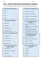 Vorschau - Arbeitsblätter - Multiple-Choice-Quiz - Reformation, Revolutionen, Napoleon - Deckblatt