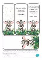 Vorschau - Mal- und Bastelvorlagen - Lesezeichen Zebra zum Schulanfang - Seite 1