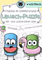 Vorschau - Arbeitsblätter - Lausch-Puzzle | Chalkies im Sommerurlaub | Freebie - Deckblatt