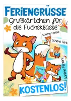Vorschau - Mal- und Bastelvorlagen - Feriengrüße Fuchsklasse kostenlos - Deckblatt
