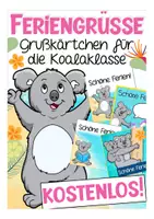 Vorschau - Mal- und Bastelvorlagen - Feriengrüße Koalaklasse kostenlos - Deckblatt