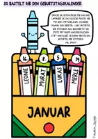 Vorschau - Mal- und Bastelvorlagen - Geburtstagskalender "Crayons" + Geburtstags-Countdown - Seite 1