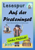Vorschau - Arbeitsblätter - Gratis Malblatt Lesespur Auf der Pirateninsel - Deckblatt