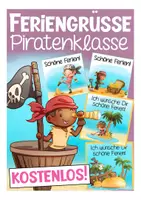Vorschau - Mal- und Bastelvorlagen - Feriengrüße Piratenklasse kostenlos - Deckblatt