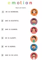 Vorschau - Arbeitsblätter - Learn emotions and feelings: choose correct option, match icon and text, unscramble the word, fill in crossword - Seite 2