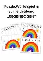 Vorschau - Arbeitsblätter - Puzzle-Würfelspiel / Schneideübung „REGENBOGEN“ (Zahlen bis 6 & Würfel lernen) - Deckblatt