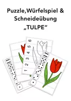 Vorschau - Arbeitsblätter - Puzzle, Würfelspiel & Schneideübung „TULPE“ (Zahlen bis 6 & Würfel) - Deckblatt