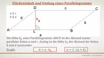 Vorschau - Präsentationen/Tafelbilder - Tafelbilder - Flächeninhalt und Umfang von Parallelogramm und Trapez - Seite 1