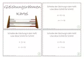 Vorschau - Arbeitsblätter - Gleichungen lösen: Aufgabenkarten (Montessori) - Deckblatt