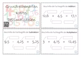 Vorschau - Arbeitsblätter - Grundrechenarten (Dezimalzahlen): Aufgabenkarten - Deckblatt