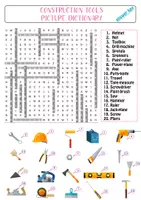 Vista previa - Hojas de trabajo - Find Construction Tools words in the game wordsearch / Encuentra palabras de Herramientas de construcción en la búsqueda de palabras del juego - página 1