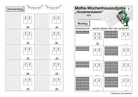 Vorschau - Arbeitsblätter - Wochenhausaufgabe Hundertertafel - Seite 1