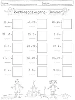 Vorschau - Arbeitsblätter - Rechenspaziergang SOMMER Grundrechenarten Zahlenraum 100 - 2 Differenzierungen - Klasse 2 - Seite 1