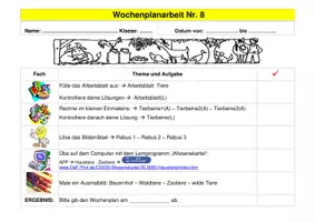 Vorschau - Arbeitsblätter - WOCHENPLANARBEIT für ein ganzes Schuljahr – WoPla 8/20 - Deckblatt