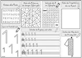 Vorschau - Unterrichtsreihen - Mini-Lapbook BASISSCHRIFT | Ziffer 1 | Zifferneinführung - Seite 1