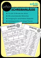 Vorschau - Aufgabenkarten - Schreibanlässe / kreatives Schreiben für jeden Monat - Deckblatt