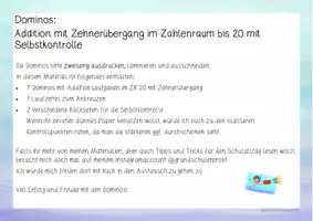 Vorschau - Spiele - 7 Dominos zur Addition mit Zehnerübergang im ZR bis 20 - Seite 1