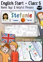 Vorschau - Mal- und Bastelvorlagen - Englisch Klasse 5 - Namensschilder & Helpful Phrases / Name Tags - Deckblatt