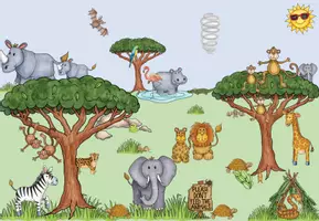 Vorschau - Poster - Wimmelbild Thema wilde Tiere / Zoo (wild animals / zoo) - Deckblatt