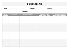 Förderplan Vorlage – Unterrichtsmaterial im Fach Fachübergreifendes