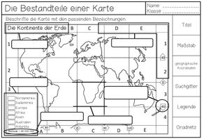 Die Bestandteile einer Karte - Arbeitsblatt (Einführung in die Die Bestandteile einer Karte - Arbeitsblatt (Einführung in die