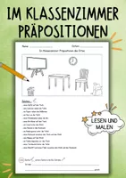 Vorschau - Arbeitsblätter - DaZ / DaF/ Deutsch Grundschule - Grammatik - Schule - Präpositionen Lesen und Malen - Deckblatt