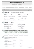 Vorschau - Unterrichtsreihen - Klassenarbeit Nr. 3 – Mathematik Klasse 4 - Seite 1