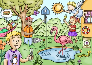 Bild in der Beschreibung des Unterrichtsmaterials Wimmelbild - Wörter mit -ng - mit vielen Aufgaben von Odd Bird & Company #2