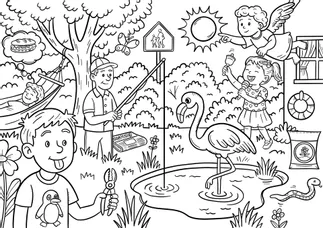 Bild in der Beschreibung des Unterrichtsmaterials Wimmelbild - Wörter mit -ng - mit vielen Aufgaben von Odd Bird & Company #1