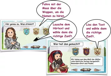 Bild in der Beschreibung des Unterrichtsmaterials Mittelalter Zünfte Lese-Lausch Quiz interaktiv von kreativ lernen #1
