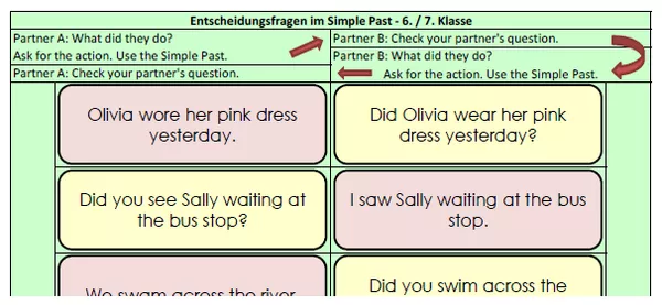 Bild in der Beschreibung des Unterrichtsmaterials Tandem Activity / Tandembögen - Simple Past - Questions - 6. / 7. Klasse von Andreas Felis #2