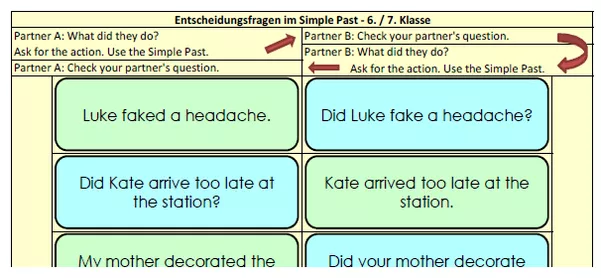 Bild in der Beschreibung des Unterrichtsmaterials Tandem Activity / Tandembögen - Simple Past - Questions - 6. / 7. Klasse von Andreas Felis #1
