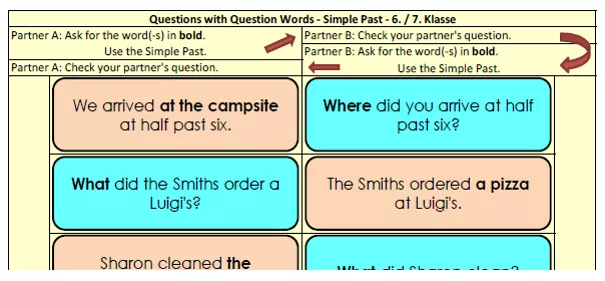 Bild in der Beschreibung des Unterrichtsmaterials Tandem Activity / Tandembögen - Simple Past - Questions with Question Words - 6. / 7. Klasse von Andreas Felis #1