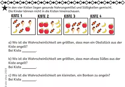 Bild in der Beschreibung des Unterrichtsmaterials Differenzierte Aufgaben zu Wahrscheinlichkeiten für die 3. und 4. Klasse von abc shop #1