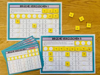 Bild in der Beschreibung des Unterrichtsmaterials Brüche vergleichen – Bruchrechnung / Brüche, Aufgaben, Übungen, Bruchzahlen, Klettübung, Legeübung, Bruchvergleich | Lernspiel, Klasse 5, 6, Sekundarstufe von Unterrichtmitspass #1