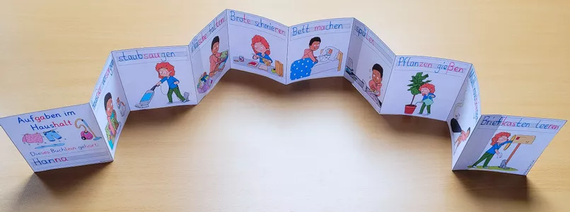 Bild in der Beschreibung des Unterrichtsmaterials Aufgaben im Haushalt Klasse 1-2 / Leporello Familiendienste von Helles Köpfchen #1