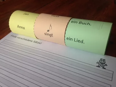 Bild in der Beschreibung des Unterrichtsmaterials Sätze schreiben mit Satzrollen - Satzteile kombinieren (DaZ/DaF) von abc shop #1
