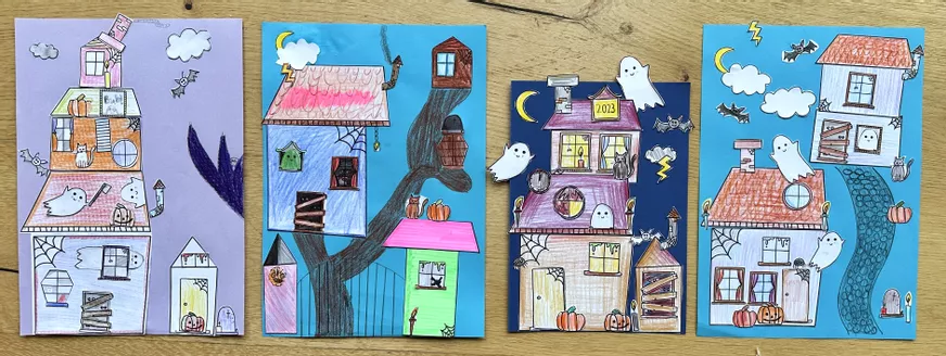 Bild in der Beschreibung des Unterrichtsmaterials Halloween Gruselhaus basteln / DIY Spukhaus / Geist / Herbst von Doodleteacher #2