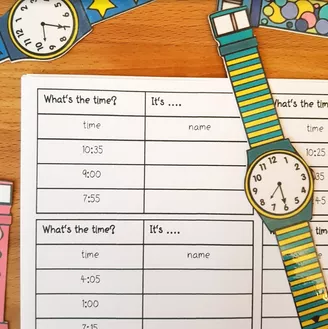 Bild in der Beschreibung des Unterrichtsmaterials Time - Speaking Activity (Die Uhrzeit - Sprechanlass) 3 Versionen: Deutsch, Englisch und Französisch, Uhren zum selbst Basteln! von Unterrichtmitspass #4